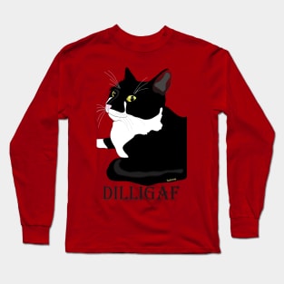 Cute Tuxedo Cat DILLIGAF Attitude Long Sleeve T-Shirt